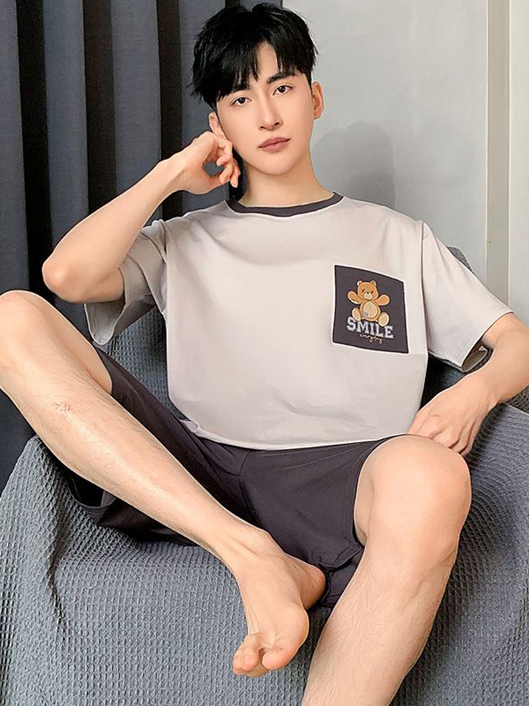 

StyleCast Printed Round Neck Short Sleeves T-shirt With Short, Grey