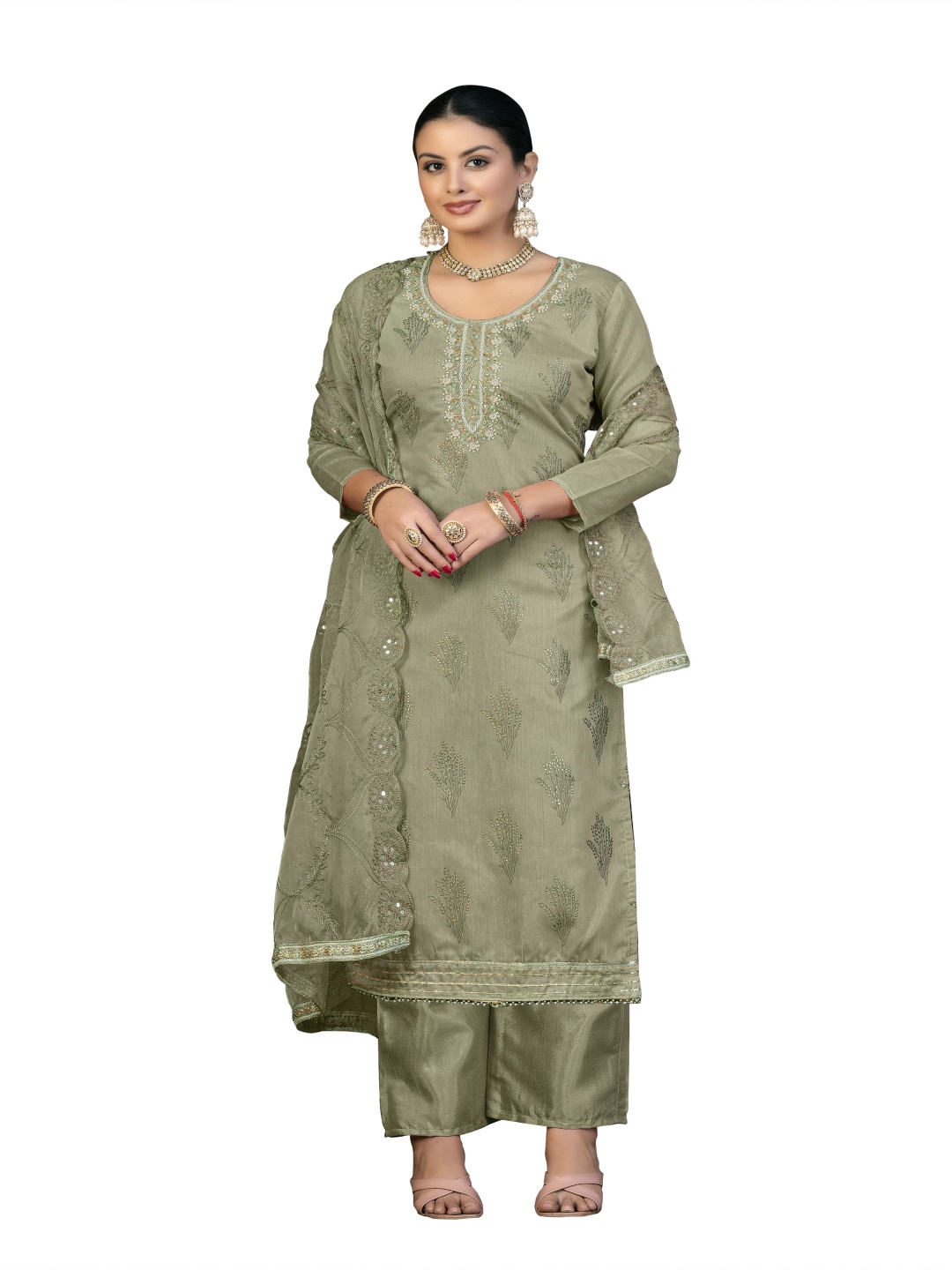 

Maroosh Embroidered Unstitched Dress Material, Green