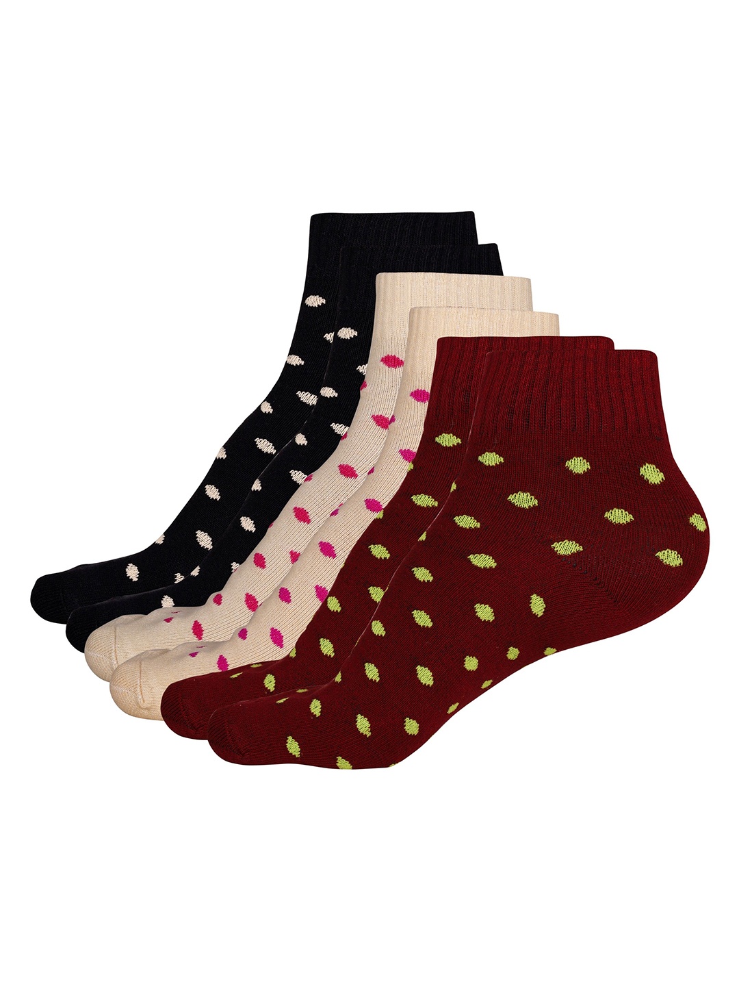 

WYSE Women Pack Of 3 Printed Ankle-Length Socks, Maroon