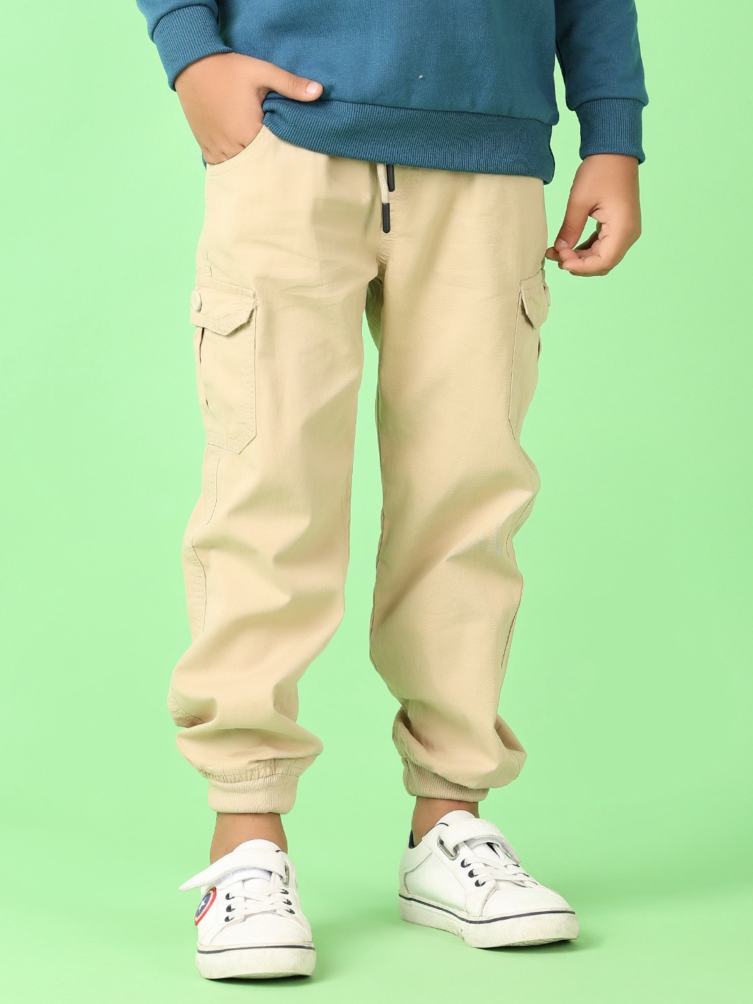 

V-Mart Boys Cotton Solid Casual Joggers Trousers, Beige