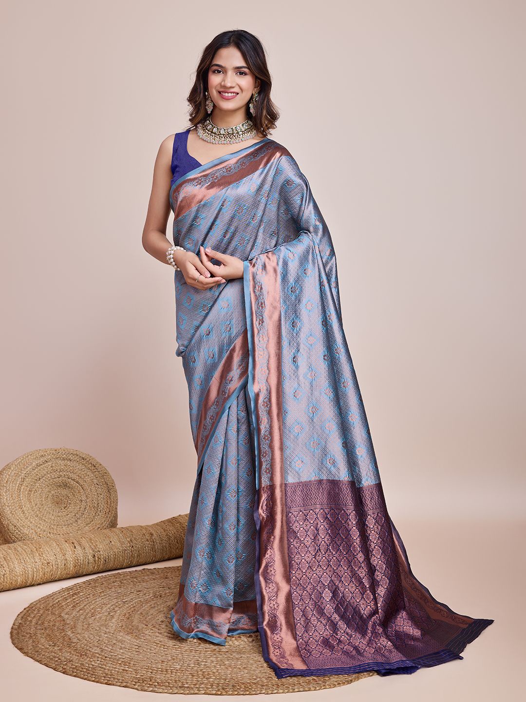 

CARTYSHOP Woven Design Zari Traditional Banarasi Saree, Blue