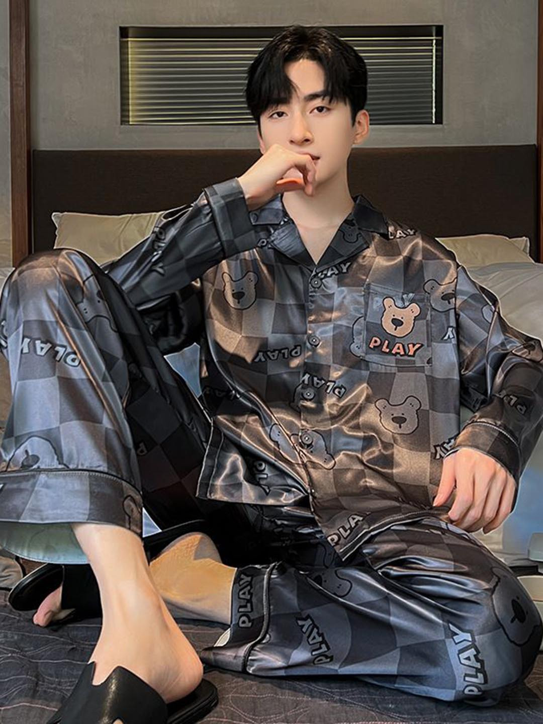

StyleCast Printed Shirt With Pyjama Night Suit, Black