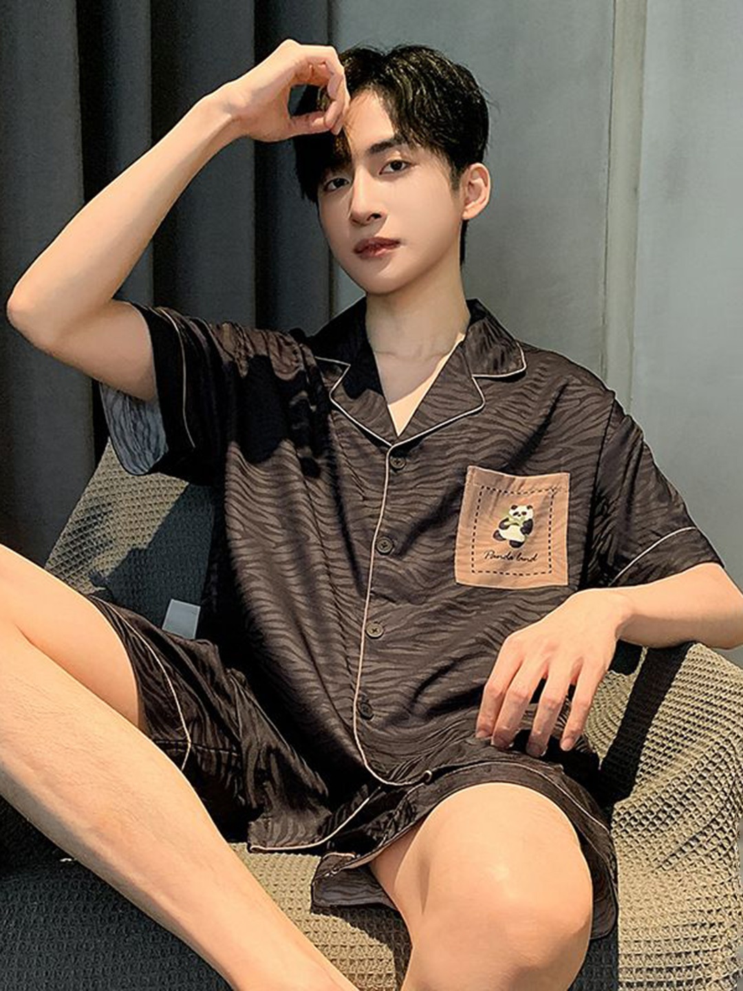 

StyleCast Striped Shirt With Short, Brown