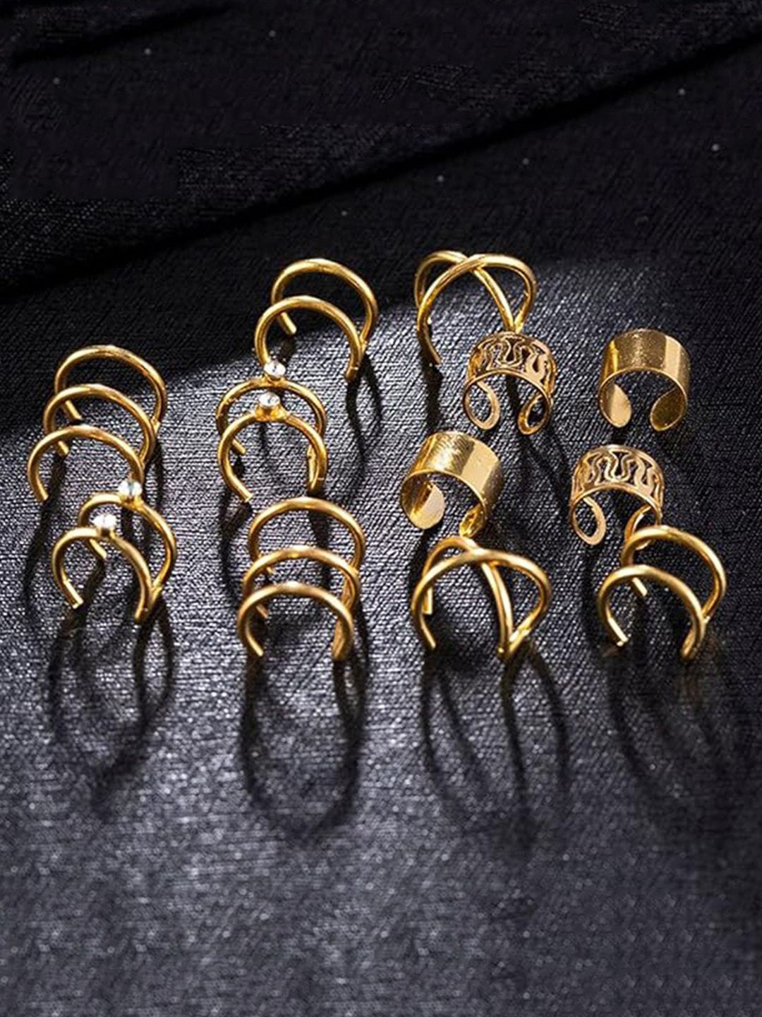

Estele Set Of 6 Gold Plated Crystal Studded Geometric Ear Cuffs