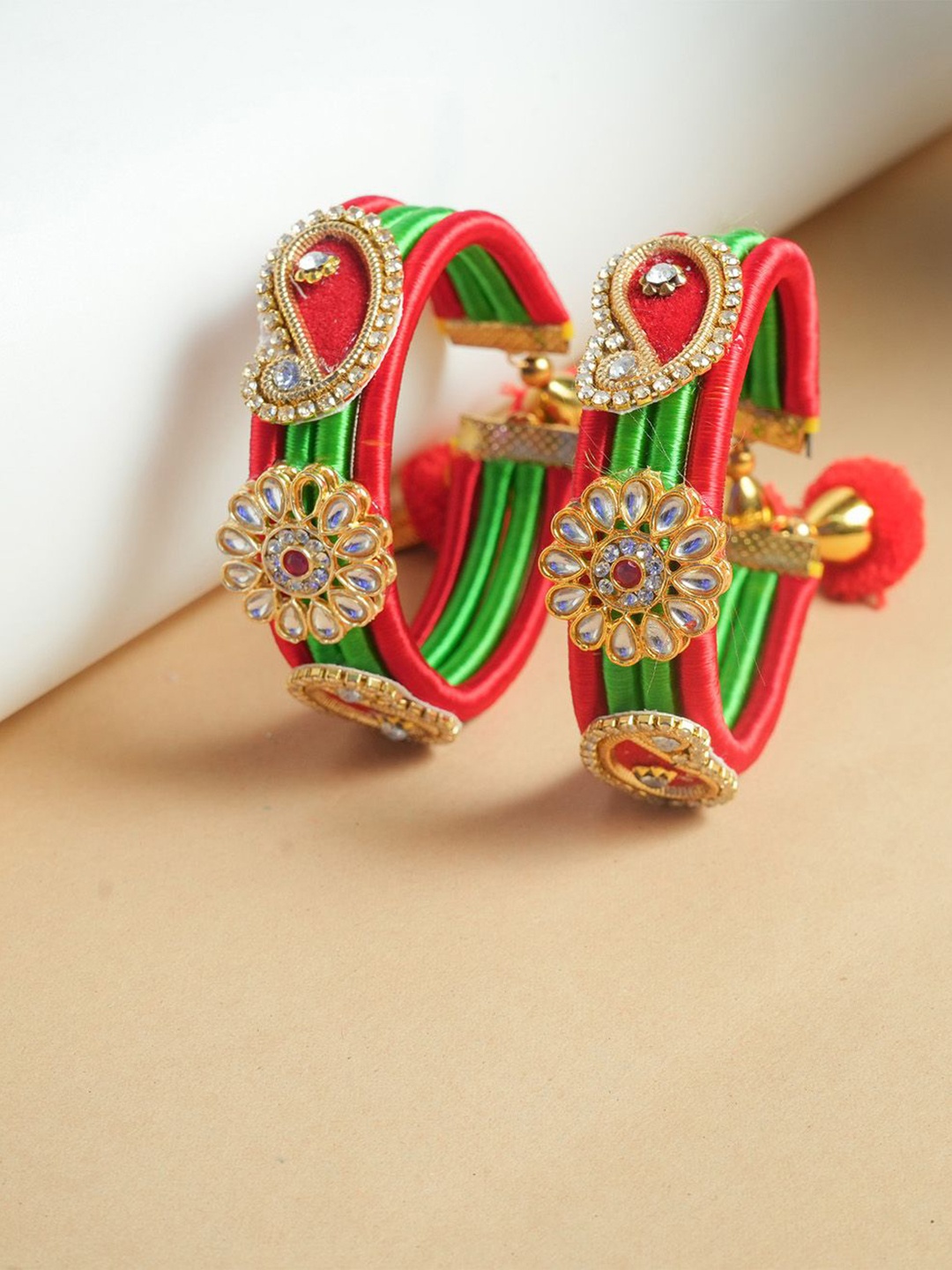 

VIRAASI Set Of 2 Kundan-Studded Bangles, Red