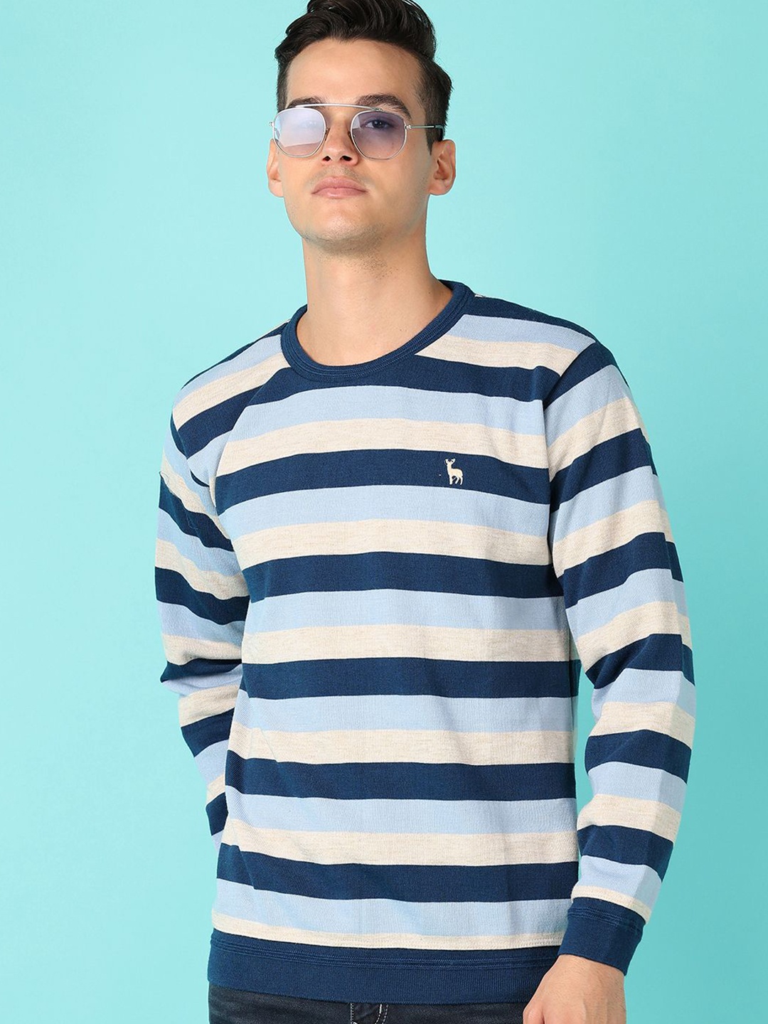 

V-Mart Men Striped Cotton Pullover, Blue