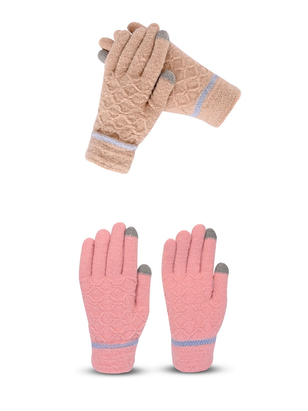 

LOOM LEGACY Pack of 2 Women Patterned Acrylic Touchscreen Casual Gloves, Pink