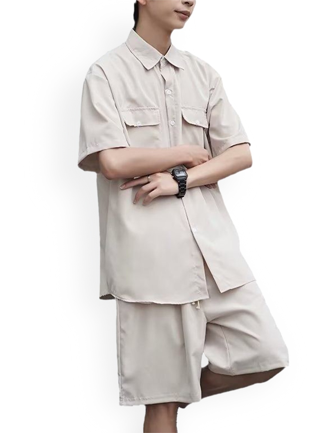 

StyleCast Short Sleeves Shirt With Shorts Co-Ords, Beige