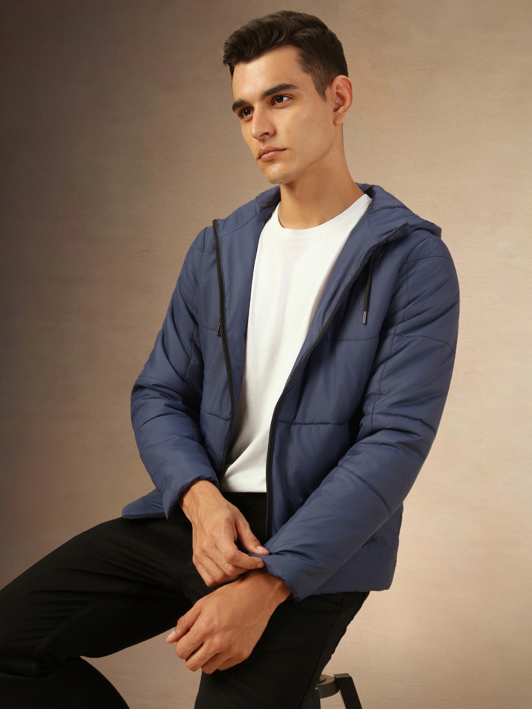 

Dennis Lingo Men Hooded Solid Casual Padded Jacket, Navy blue