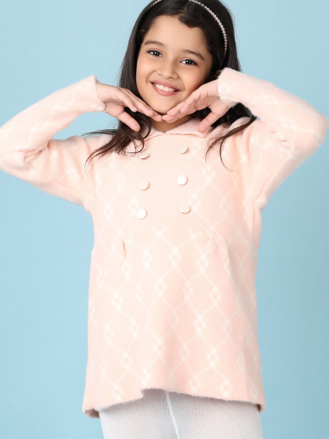 

V-Mart Girls Casual Cotton Self Design Pullover Sweaters, Pink