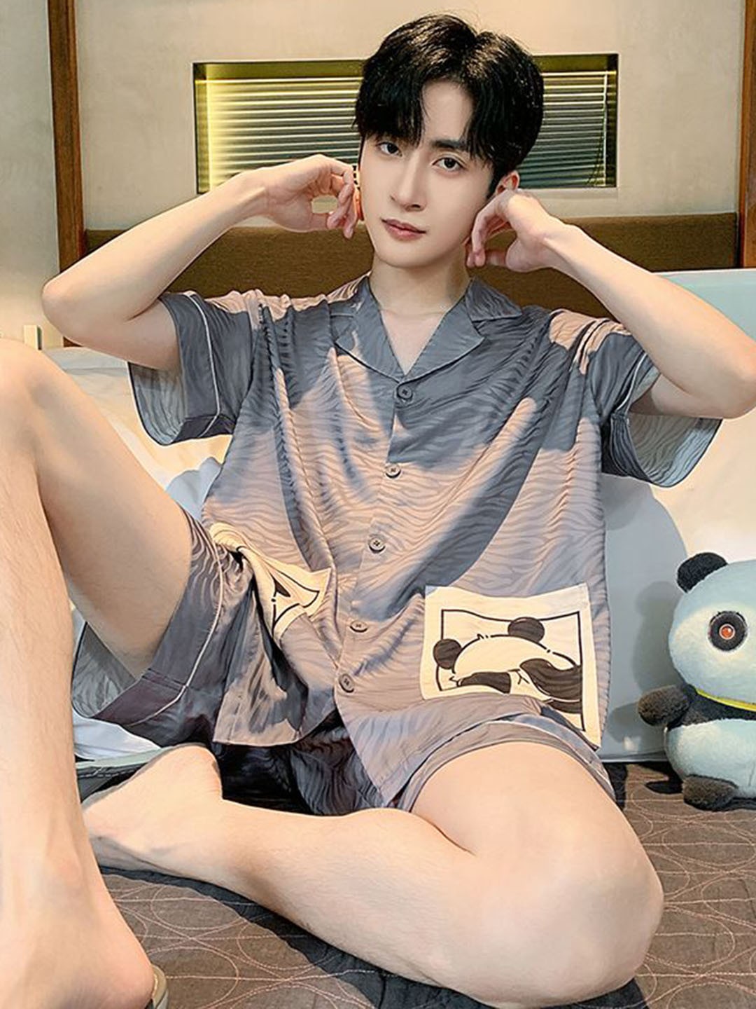 

StyleCast Printed Shirt with Shorts Night suit, Grey