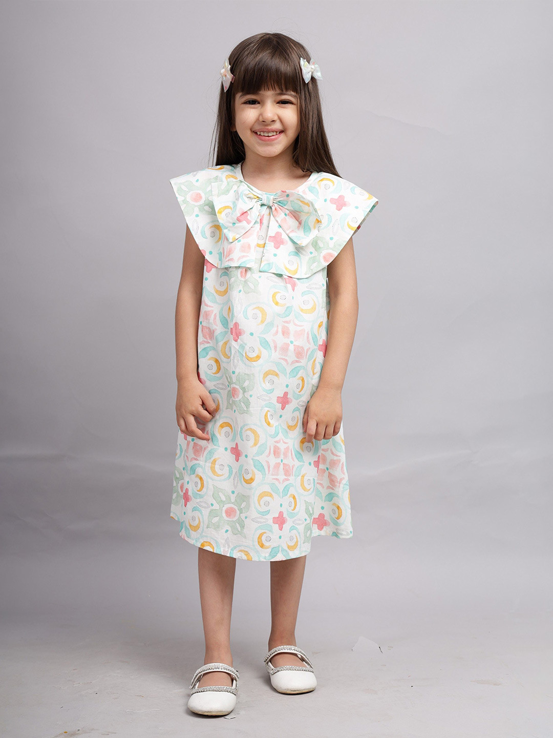 

Nature Nook Kids Girls Floral Printed Flutter Sleeve Cotton A-Line Midi Dress, Blue