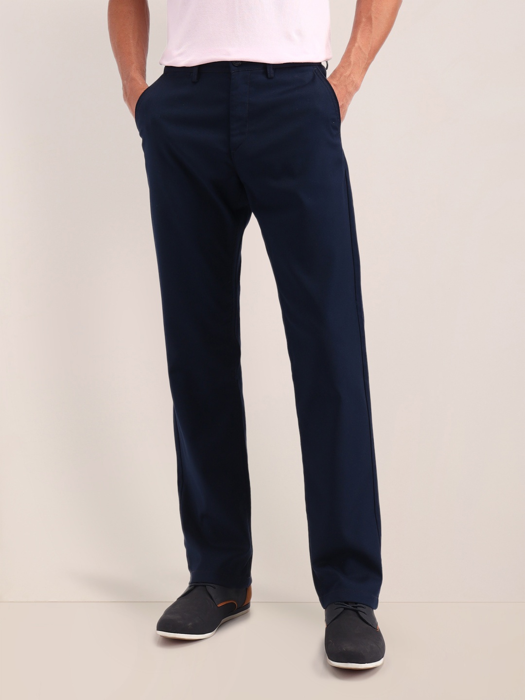 

U.S. Polo Assn. Men Cotton Bruce Straight Fit Mid-Rise Regular Trousers, Navy blue