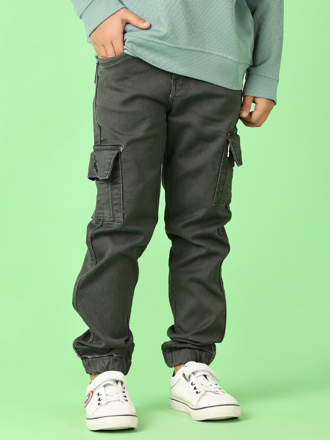 

V-Mart Boys Cotton Mid-Rise Stretchable Jogger Jeans, Green