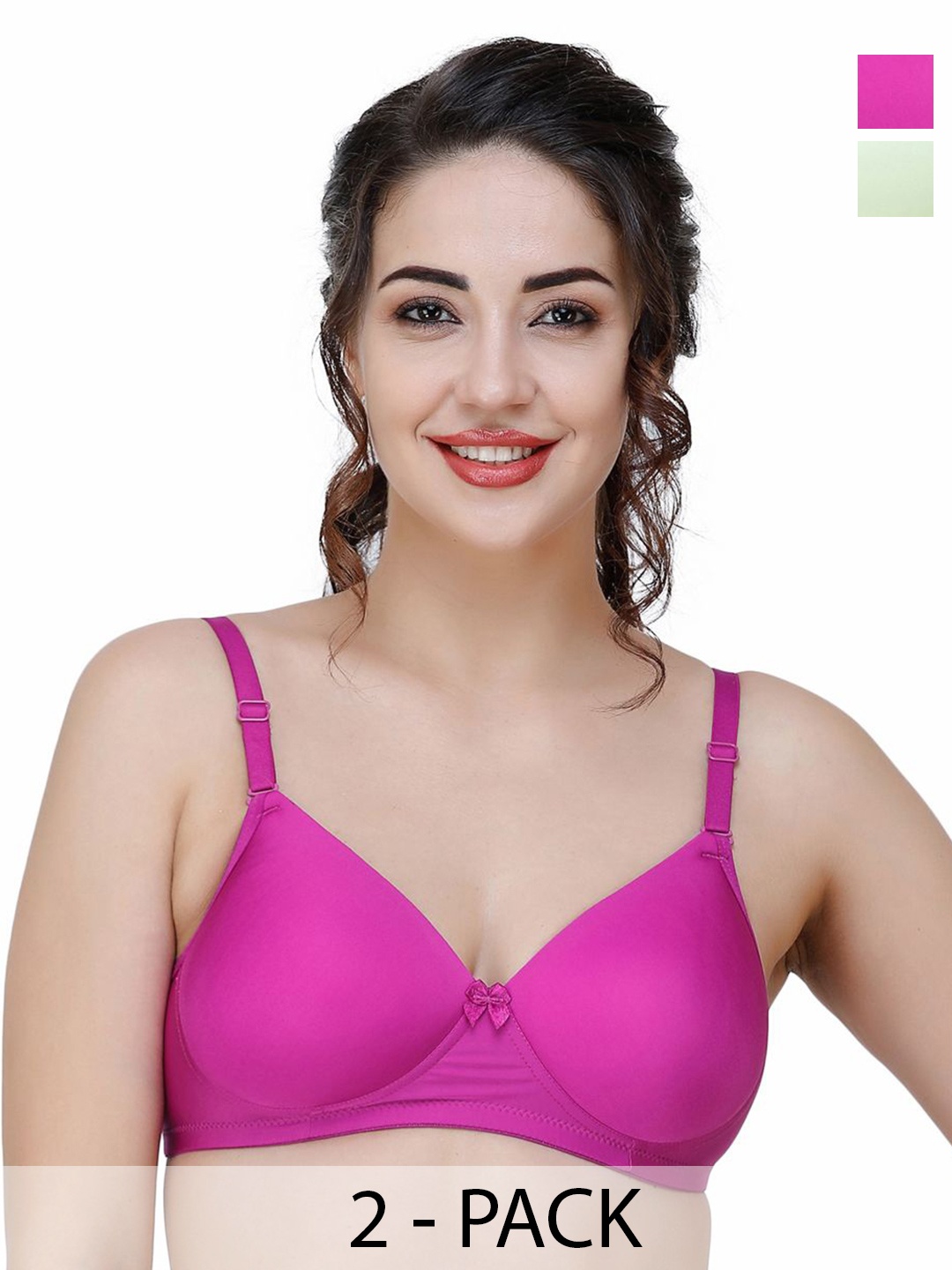 

College Girl Women Pack Of 2 Full Coverage Lightly Padded Bra, Green