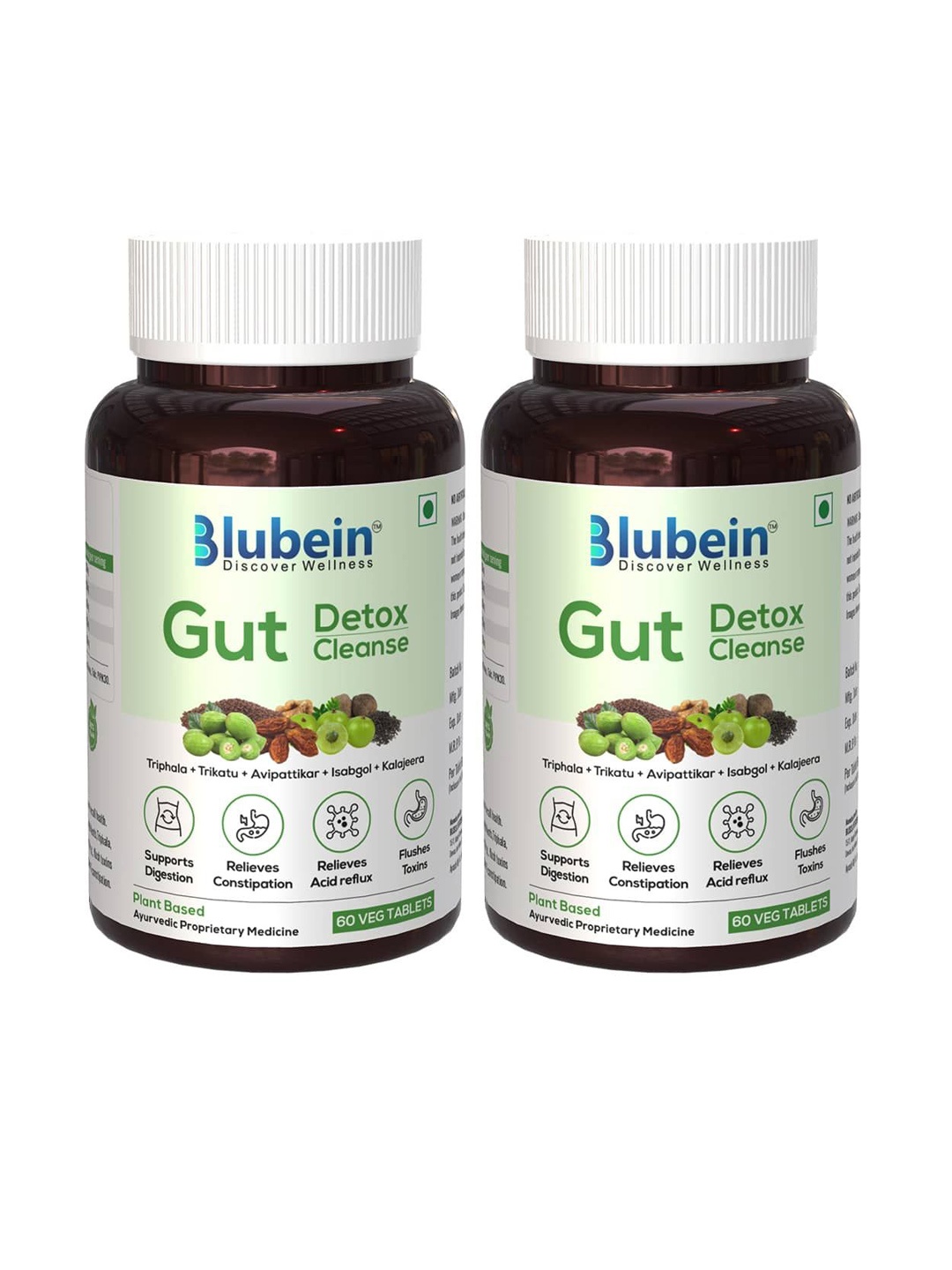 

BLUBEIN 2-Pcs Gut Detox Cleanse Tablets- 60 Nos Each, Beige