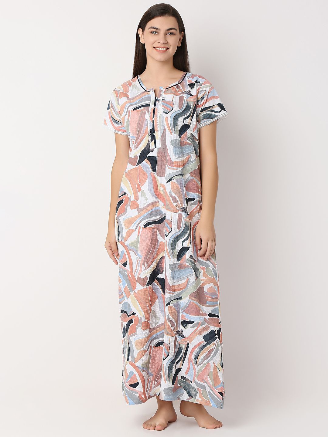 

Juliet Women Printed Maxi Nightdress, Peach