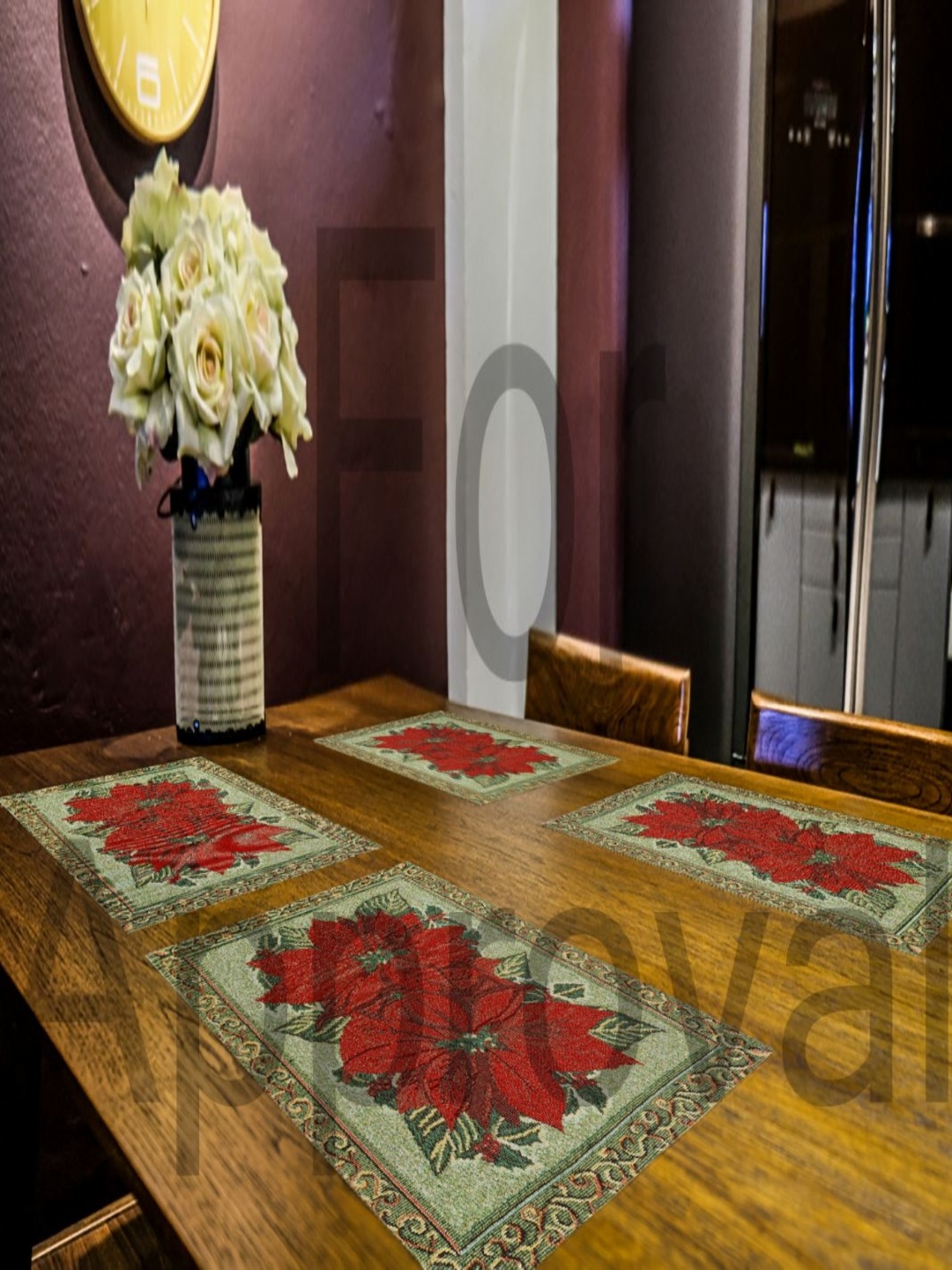 

PRAKARTIK Red & Green 4 Pieces Floral Printed Cotton Rectangle Table Placemats