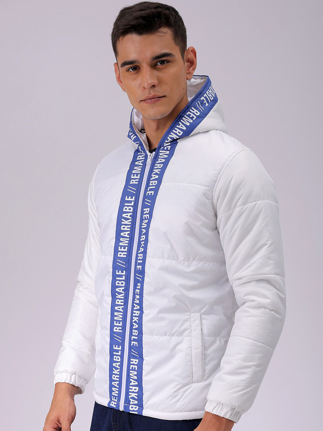 

The Indian Garage Co Men Hooded Typography Printed Puffer Jacket, White