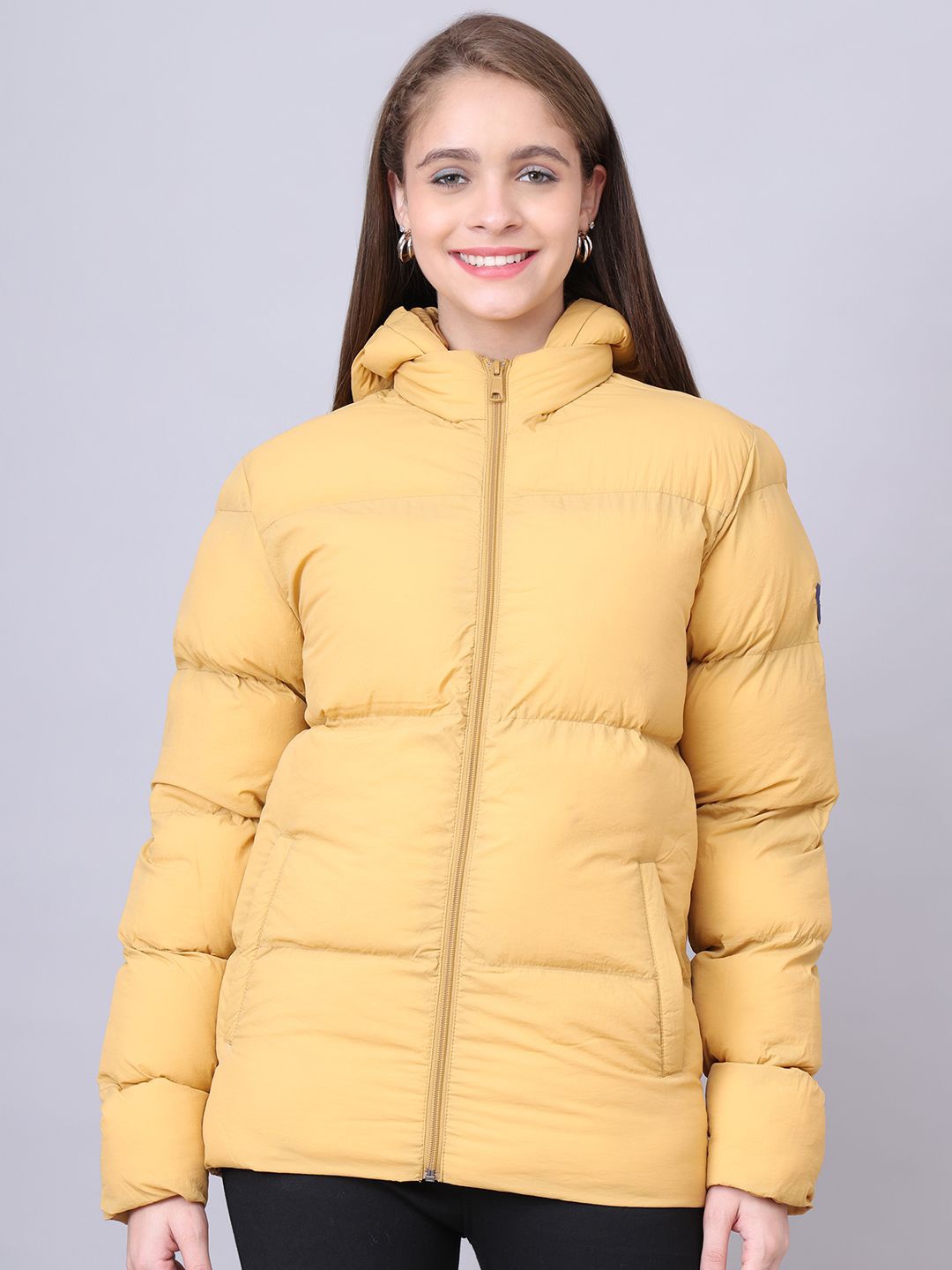 

HOUSE OF VEDAS Women Hooded Solid Casual Padded Jacket, Mustard