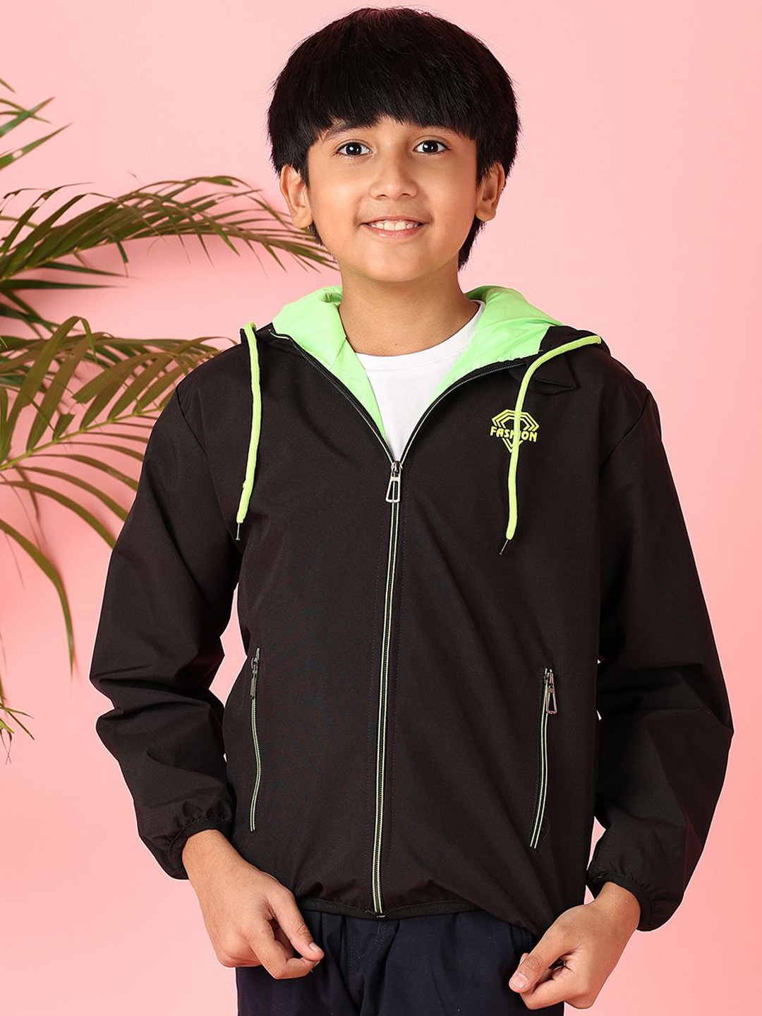 

V-Mart Boys Hooded Solid Cotton Casual Bomber Jacket, Black