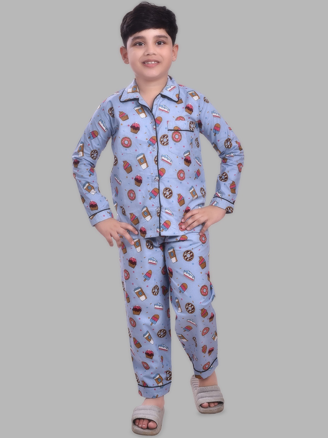 

YK Boys Printed Pure Cotton Night suit, Violet