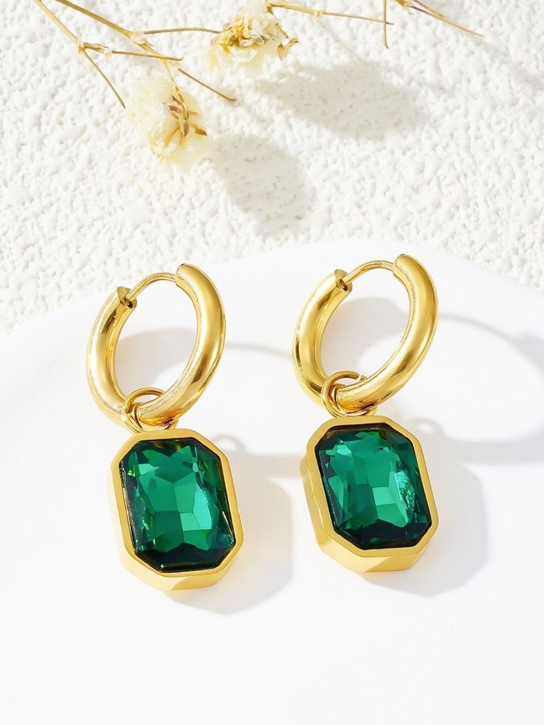

MYKI Gold-Plated Stainless Steel Contemporary Drop Earrings
