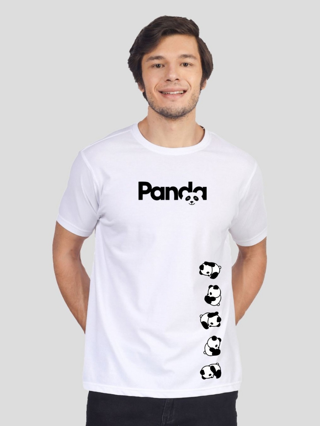 

Greylongg Men Graphic Printed Round Neck Cotton Panda T-shirt, White