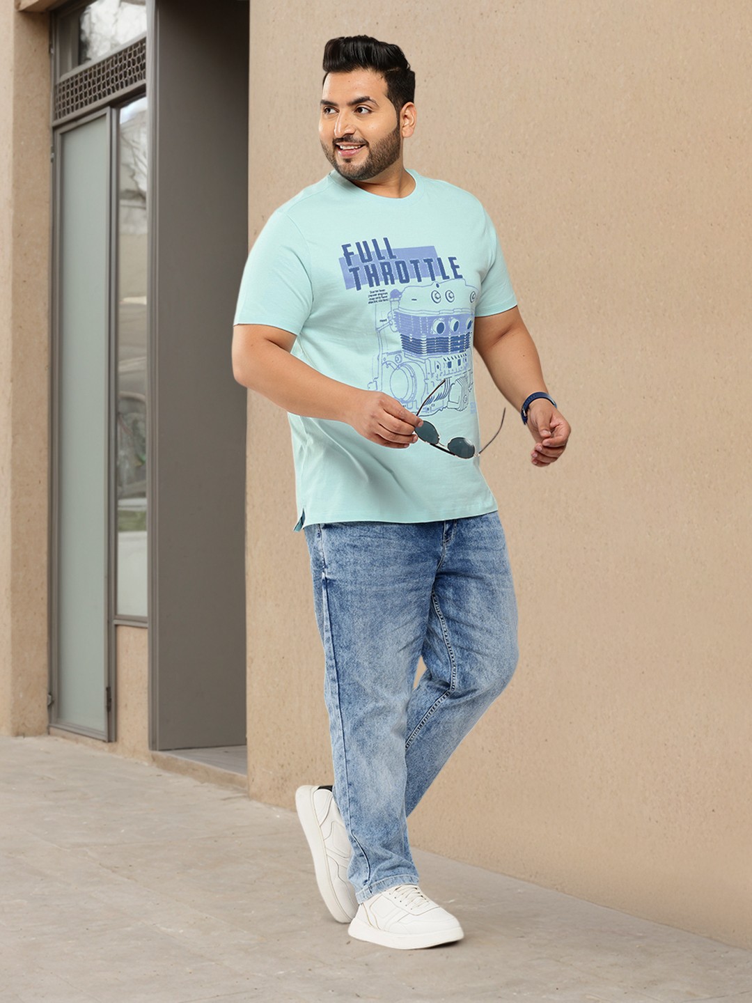 

Sztori Plus Size Men Drop-Shoulder Sleeves Pure Cotton T-shirt, Blue