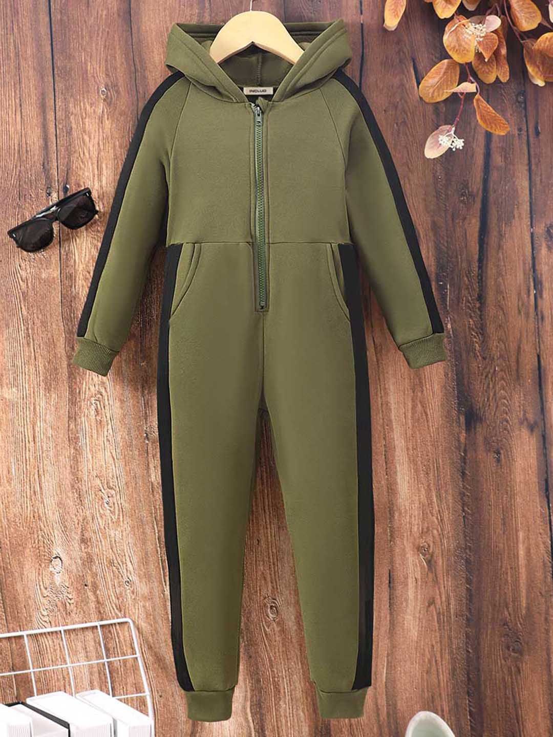 

INCLUD Long Sleeve Hooded Jumpsuit, Olive