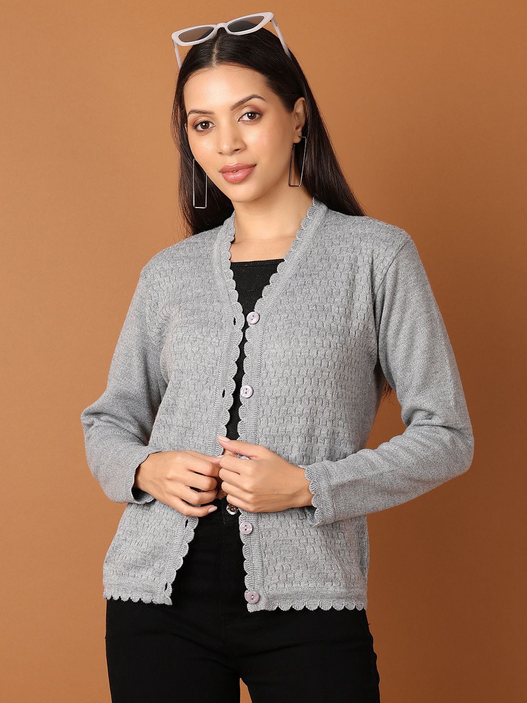 

V-Mart Women V-Neck Cardigan Sweater, Grey