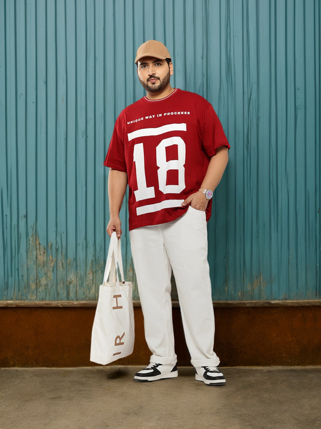 

Sztori Plus Size Regular-Fit Typography Print Pure Cotton T-shirt, Maroon