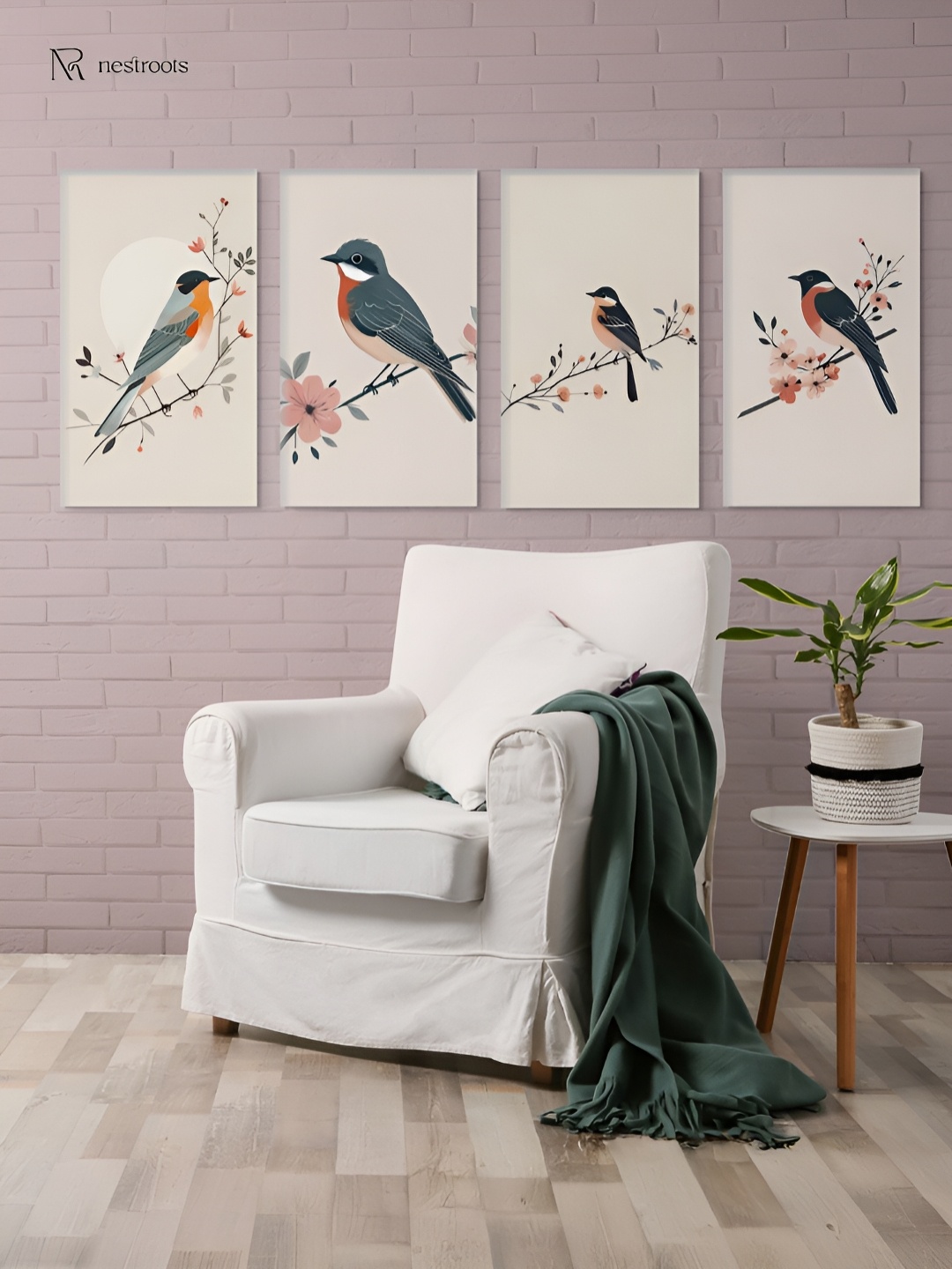 

nestroots Beige & Black Birds Canvas Painting Wall Arts