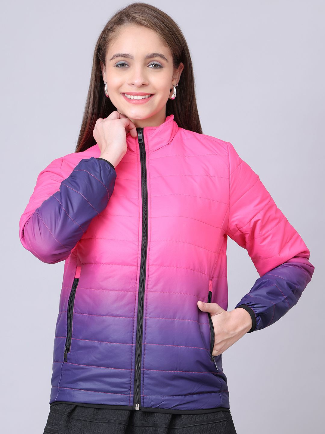 

HOUSE OF VEDAS Women Mock Collar Solid Casual Padded Jacket, Pink