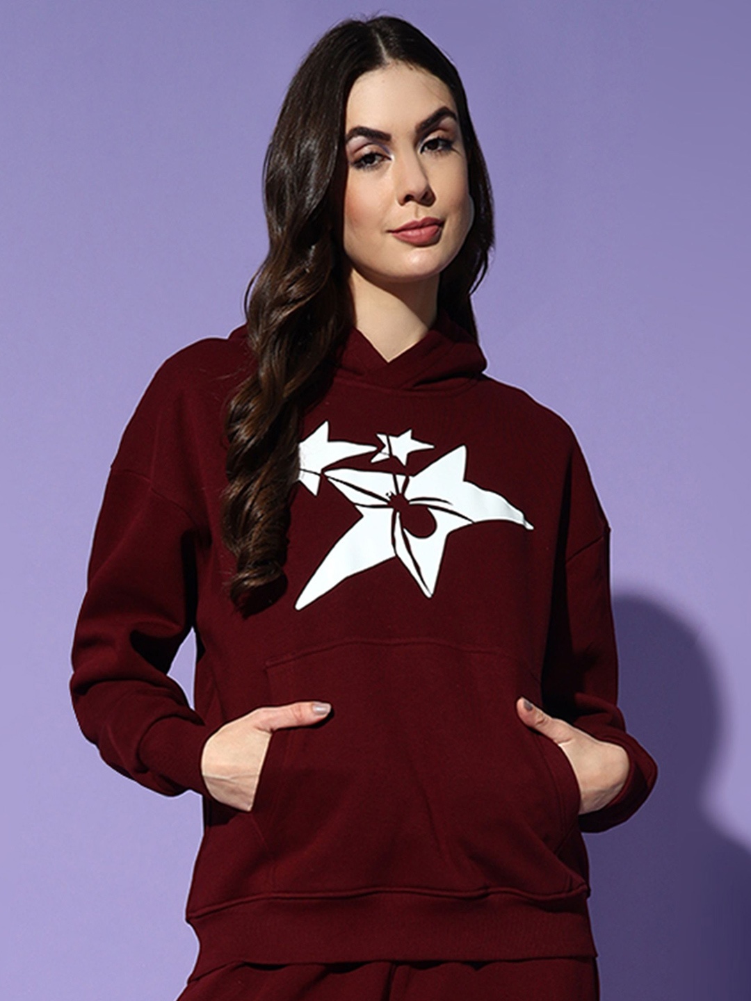 

GRIFFEL Women Printed Hooded Pullover Sweatshirt, Maroon