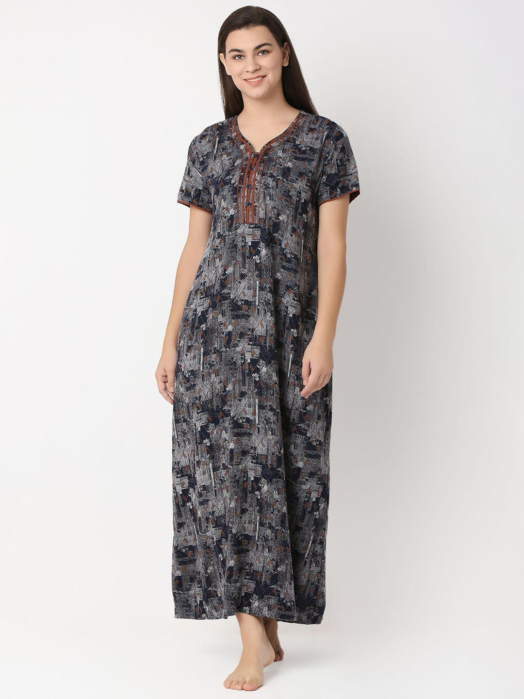 

Juliet Women Abstract Printed Maxi Nightdress, Blue