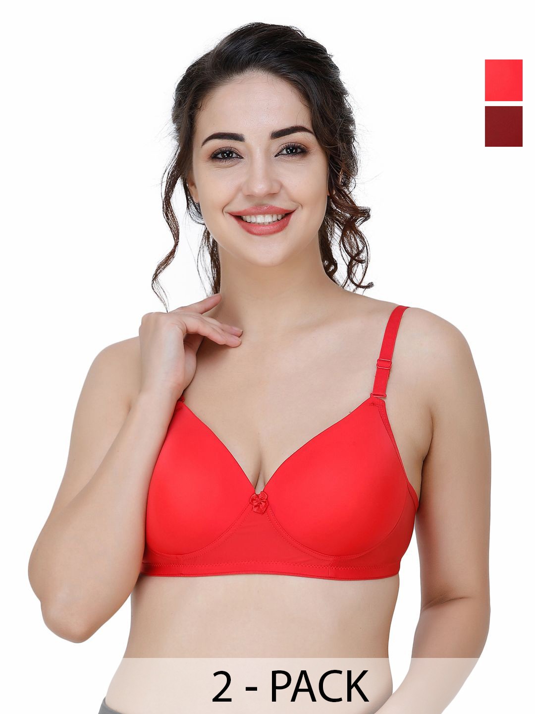 

College Girl Pack of 2 Full Coverage T-shirt Cut and Sew Lightly Padded Bra, Red