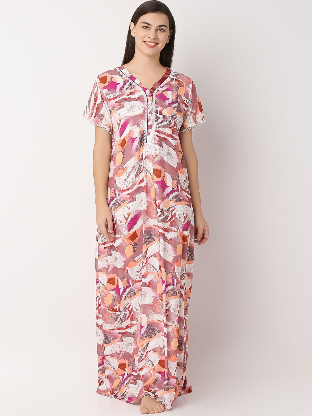 

Juliet Women Abstract Printed Maxi Nightdress, Peach