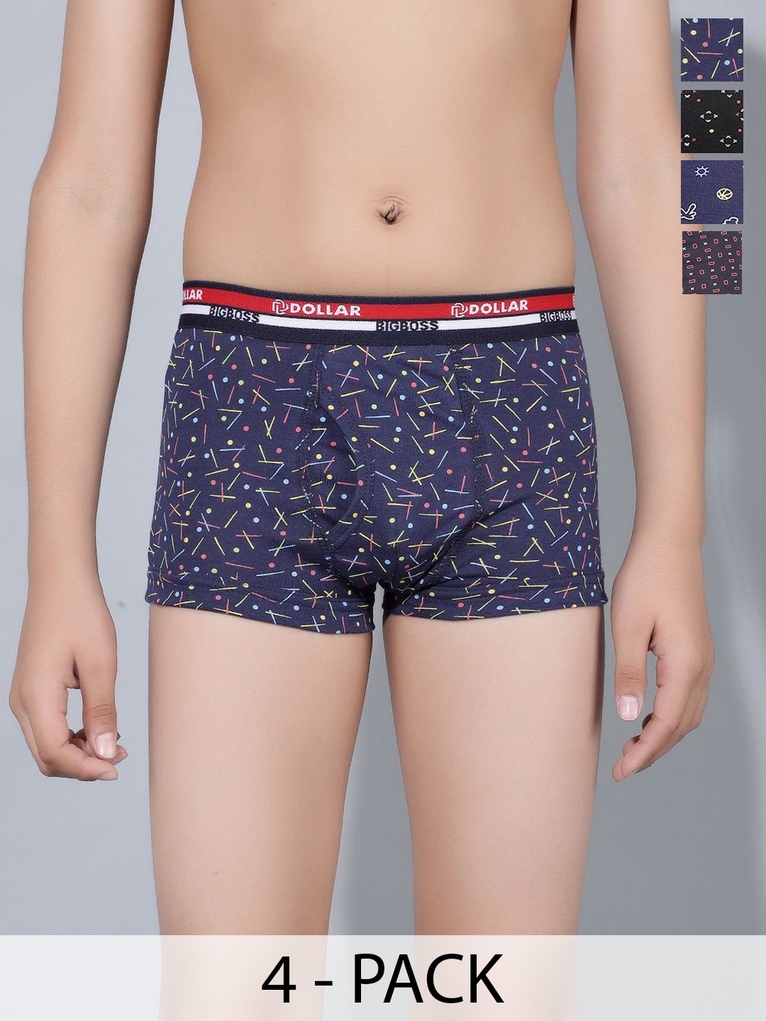 

Dollar Bigboss Boys Pack Of 4 Printed Assorted Trunks