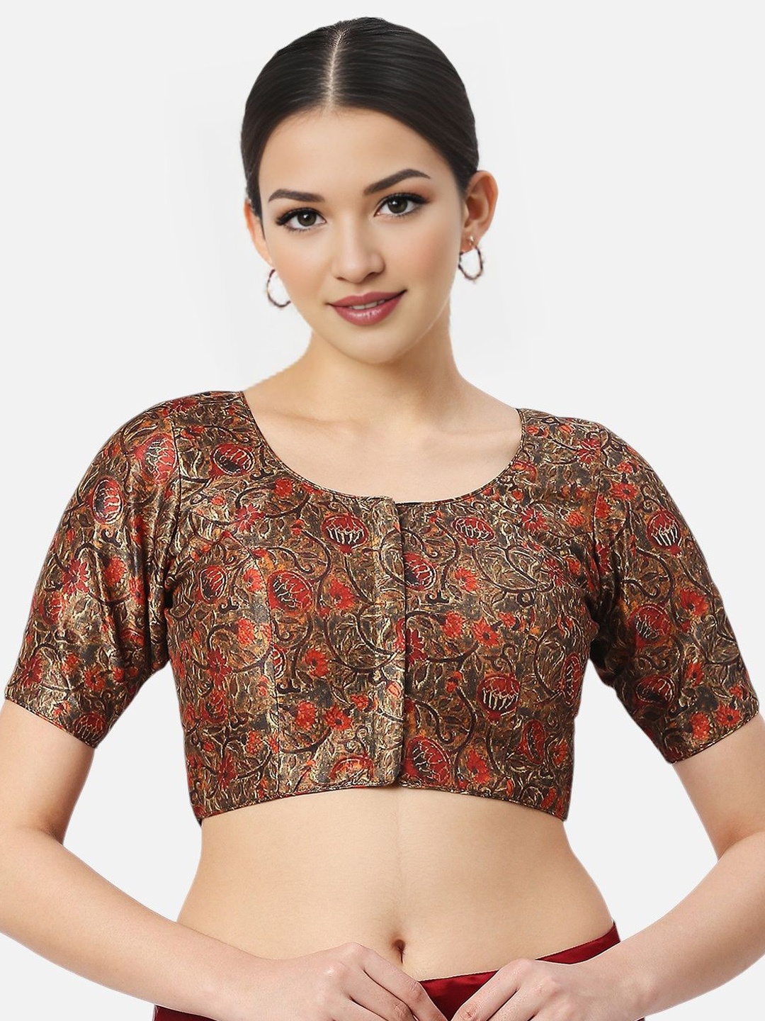 

Biyu Women Printed Short Sleeves Saree Blouse, Brown
