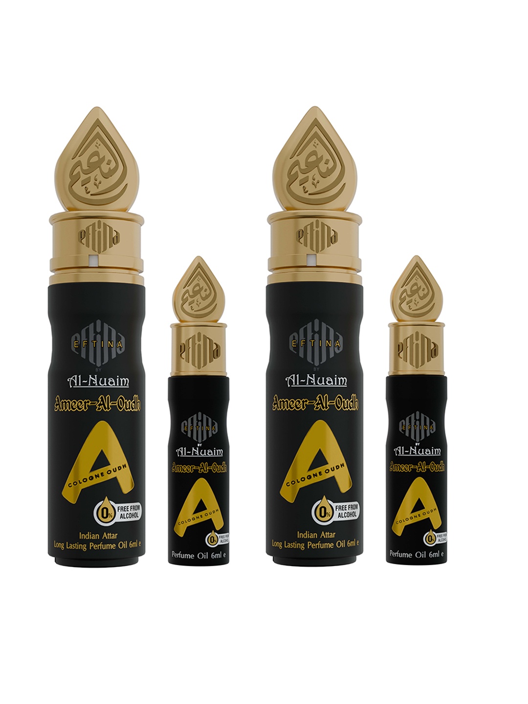 

Al-Nuaim Set of 2 Ameer Al Oudh Alcohol-Free Long Lasting Attar - 6 ml each, Black