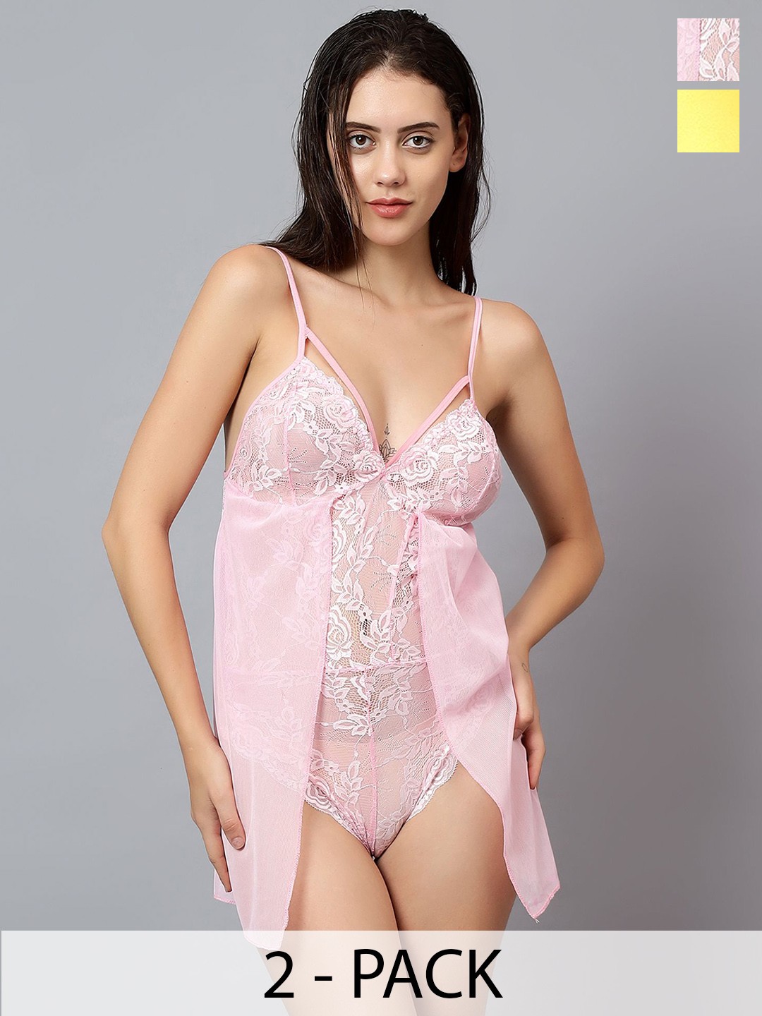 

Velvi FIGURE Pack of 2 Pink,Yellow Shoulder Straps Baby Doll with Asymmetric