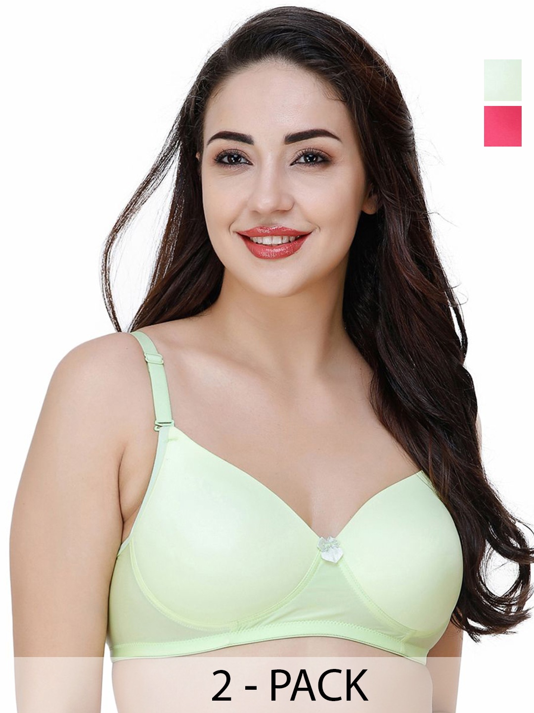 

College Girl Women Pack Of 2 Full Coverage Lightly Padded Bra, Green