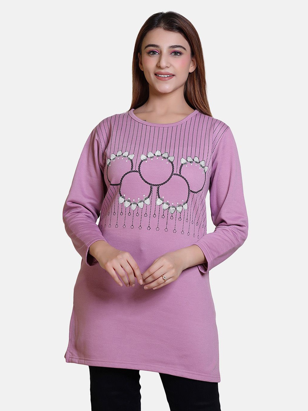 

Divine Girl Women Printed Woollen T-shirt, Pink