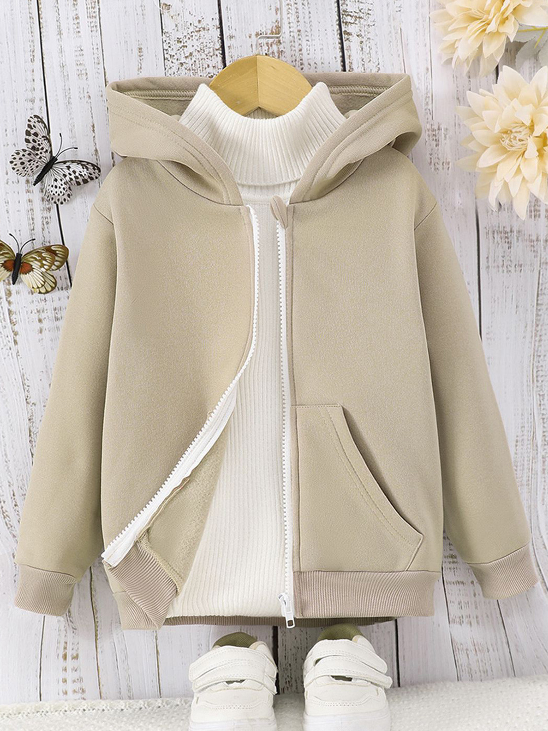 

INCLUD Girls Hooded Front-Open Sweatshirt, Khaki