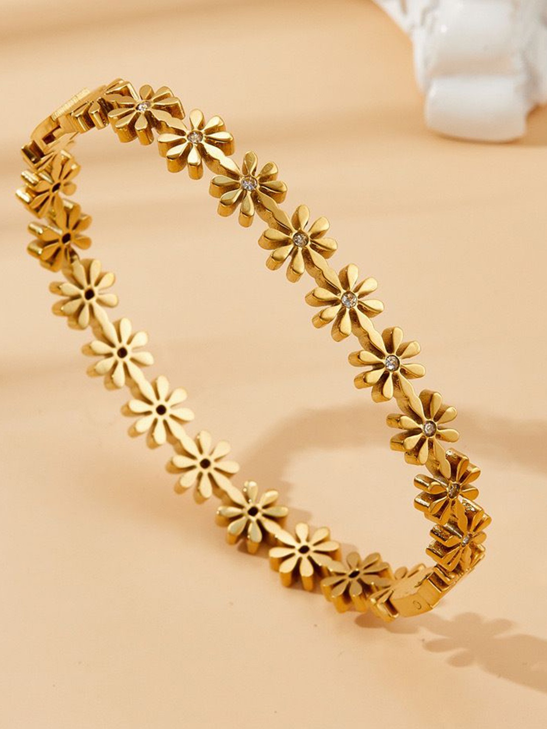 

MYKI Gold-Plated Stainless Steel Stone Studded Kada Bracelet