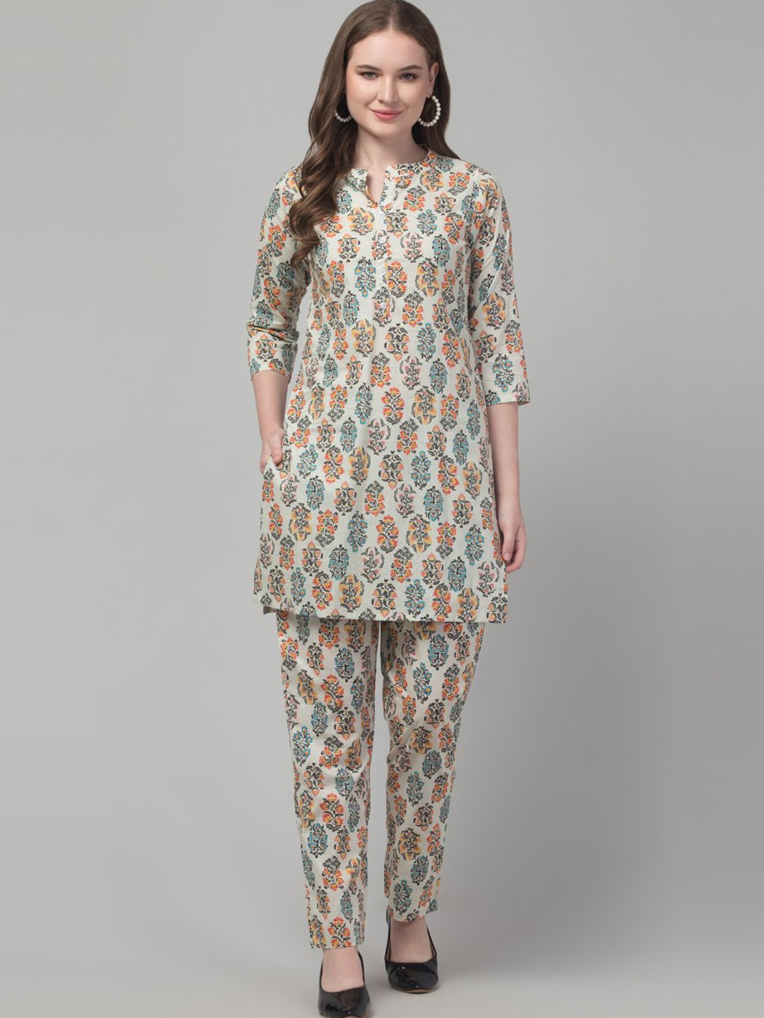 

Trend Level Women Floral Printed Pure Cotton Co-Ords Sets, White