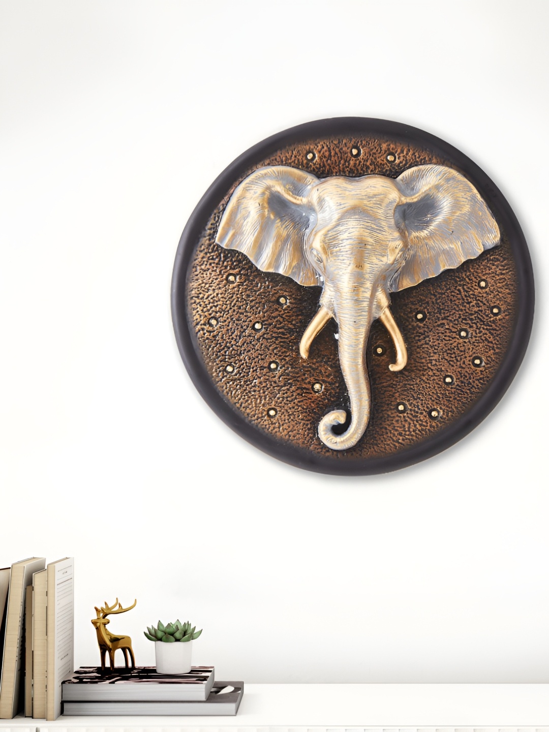 

Home Centre Corsica Gold Toned & Brown Elephant Textured Wall Painting Wall Decor