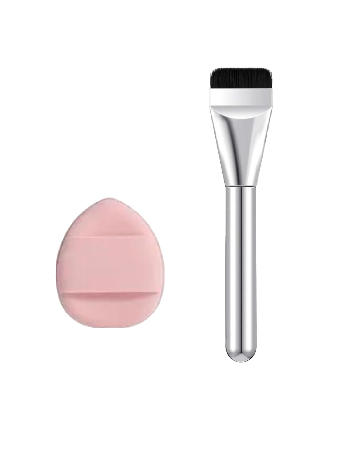 

Facejewel Set Of 2 Silvery Makeup Brush & Makeup Finger Puff, Multi