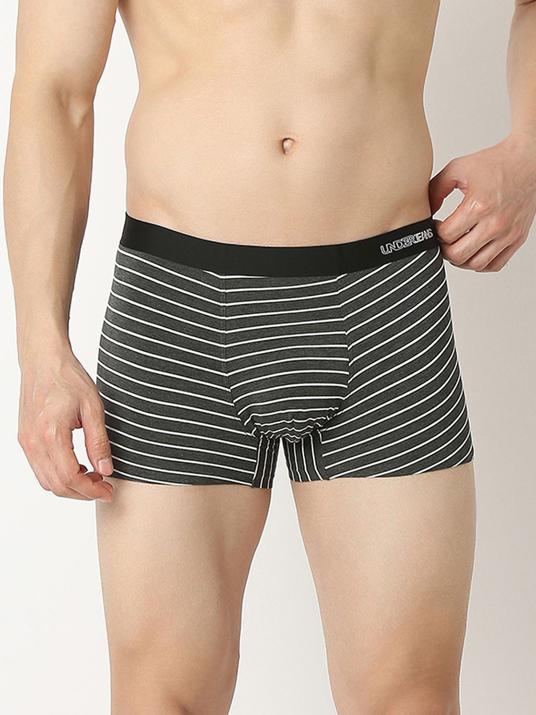 

UnderJeans by Spykar Men Striped Short Trunk UJNRPTSI102ANTHRAMEL17, Grey